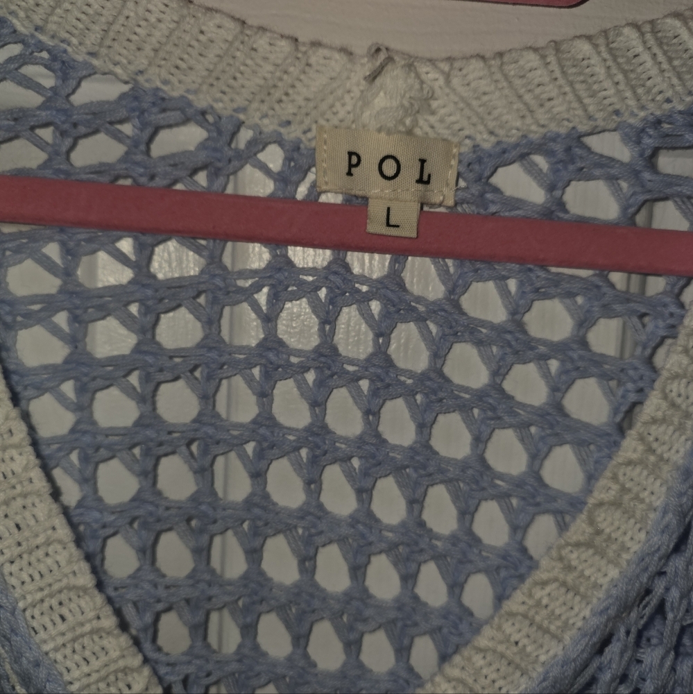 POL Blue And White Crotchet Crop Size L NWOTs - Picture 3 of 4